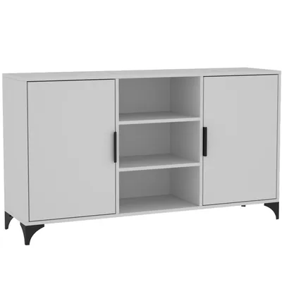 Obrázek produktu pro BEAUTYSOFA | Komoda HOME 2D2P – příborník se 2 dvířky a 2 otevřenými policemi, stojací skříň v bílé barvě, s úchytkami