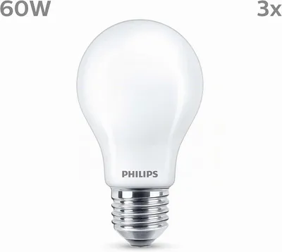 Produktbild von Philips Filament-Lampe Milchglas 60W A60 E27 x3, 7 W, 60 W, E27, 806 lm, 15000 h, Warmweiß