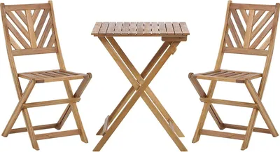 Produktbild von BELIANI Balkonset Braun Akazienholz Tisch quadratisch 58x58 cm mit 2 klappbaren Stühlen Landhaus Stil Terrasse Balkon Garten Möbel