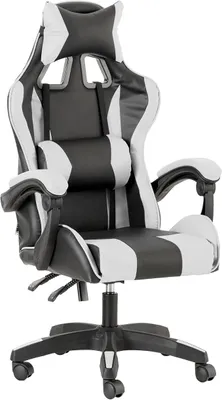 Image de Fauteuil de jeu, chaise de bureau ergonomique, fauteuil de jeu rembourré avec un dossier confortable et réglable, chaise de gamer avec repose-tête et support lombaire, blanc