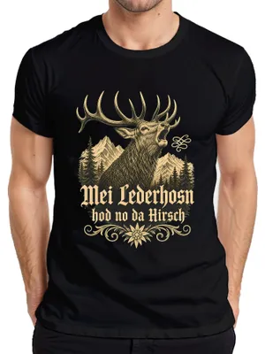 Obrázok produktu pre Mei Lederhosn, pánske kožené nohavice v štýle "Hirsch Bayern ", čierna farba, veľkosť S