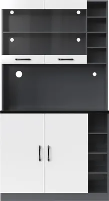 Produktbild von Flieks Küche Hochschränke Küchenbuffet mit LED, Küchenschränke Buffet mit Offenen Staufächern, Buffetschrank Highboard Küche, Weiß