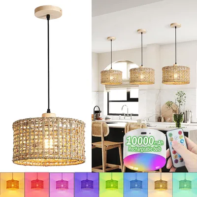 Akku-Hängeleuchte Bambus, 10000 mAh, RGB-LED, 500 Lumen, Fernbedienung