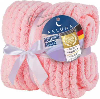 Produktbild von Feluna Grobmaschige Wohlfühldecke Kuscheldecke Strickdecke in Pink, Größe M – Stylische Couchdecke und Tagesdecke für gemütliche Stunden
