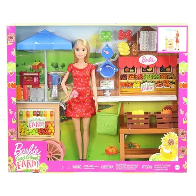 Produktbild von Mattel GJB65 - Barbie - Süßer Obstgarten Bauernhof Spielset mit Puppe, Wochenmarkt