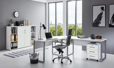 Produktbild von Büromöbel-Set TABOR PRO 2 in weiß / weiß matt, Arbeitszimmer Komplett-Set