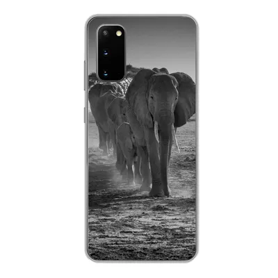 Produktbild von MuchoWow® Handyhülle Schutzhülle Hülle für Samsung Galaxy S20 Elefant - Einfarbig - Tiere - Schwarz - Weiß Silikon Softcase Handy Hülle - Bild