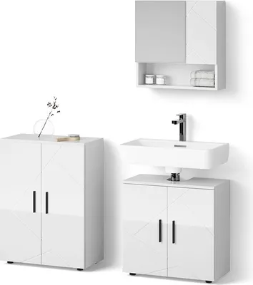 Produktbild von Badmöbel-Set Livinity Ronco Weiß Hochglanz 3 Teile, mit Unterschrank 60 cm, Model 52595