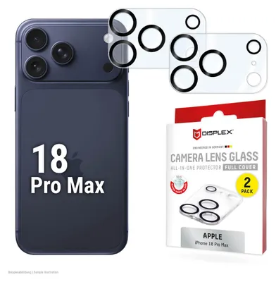 Produktbild von Displex Full Cover Camera Lens Glass iPhone 18 Pro Max, Kamera Schutzglas, 10H, Quick Mount, 2 Stück, Apple, iPhone 18 Pro Max, Staubresistent, Schlagfest, Kratzresistent, Transparent, 2 Stück(e)