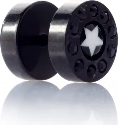 Produktbild von Ohrstecker Blackline Ear Fake Logo Stern Stahl Kristallen Steine Black 10mm Ohrpiercing- 1841B