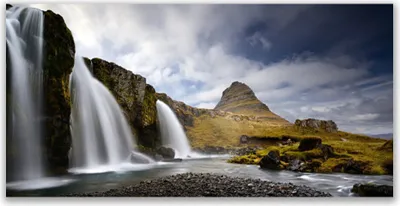 Produktbild von Glasbilder 120x60 Wandbild Druck auf Glas Wasserfall Gebirge Landschaft