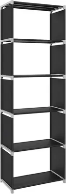 Obrázek produktu pro Úložný regál – knihovna se 5 policemi – věšák na oblečení – 50 x 30 x 180 cm – kov a plast – černá barva