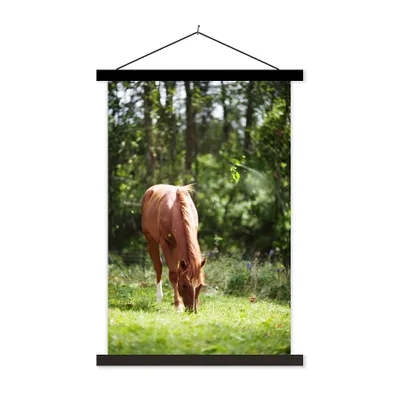 Produktbild von MuchoWow® Textilposter Pferd - Blumen - Licht 60x90 cm mit schwarzem Rahmen - Poster Wohnzimmer