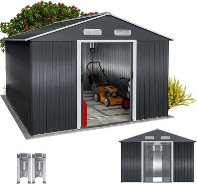 Image de GARDEBRUK® Abri de jardin métal XXXL 8m² fondation 315x260x180cm porte coulissante anthracite cabane de jardin cabanon rangement outils 15m³