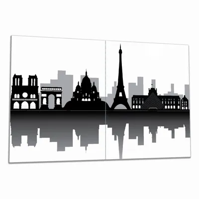 Produktbild von Wallario Herdabdeckplatte aus Glas, Größe 80 x 52 cm 2-teilig, Motiv Silhouetten Pariser Sehenswürdigkeiten