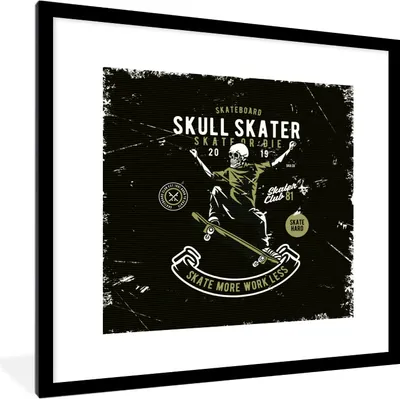 Produktbild von MuchoWow® MuchoWow® Gerahmtes Poster Skateboard - Skelett - Vintage - Zitat 40x40 cm - Poster mit zchwarzem Bilderrahmen - Poster - Plakat im Rahmen