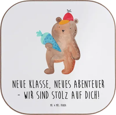 Produktbild von Mr. & Mrs. Panda Tassenuntersetzer Erster Schultag Abenteuer - Weiß - Geschenk, Tischuntersetzer, Zuversicht, Kaffeeuntersetzer, Untersetzer für Gläser, Trost, Vertrauem