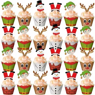 Zdjęcie produktu dla Papilotki Owijki Do Muffinek Babeczek 24 Szt Papierowe Na Święta + Toppery