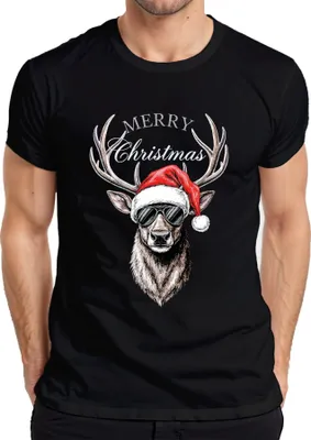 Produktbild von Rentier Weihnachten Merry Christmas Weihnachtsmütze Sonnenbrille Herren T-Shirt, Schwarz, 3XL
