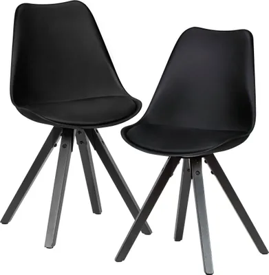 Produktbild von WOHNLING 2er Set Retro Esszimmerstuhl Schwarz mit Schwarzen Beinen Polsterstuhl Skandinavisch Rückenlehne Küchenstuhl Kunstleder gepolstert