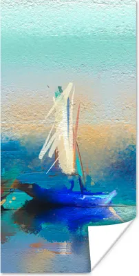 Produktbild von MuchoWow® Poster Gemälde - Ölfarbe - Boot - Abstrakt 20x40 cm - Plakat - Foto