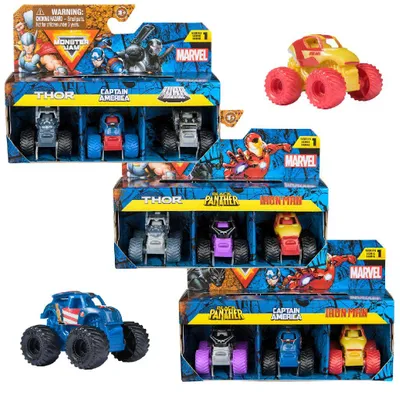 Obrázok produktu pre Monster Jam Marvel Mini Monster Truck 3-Pack, Súprava vozidla, 3 rok / roky, Kov, Plast, Viacfarebný