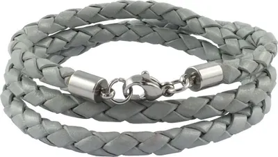 Produktbild von König Design Lederkette Lederband Leder-Armband 7 mm Herren Halskette 17 cm - 100 cm geflochten, Länge:30 Zentimeter, Farbe:Grau Hell