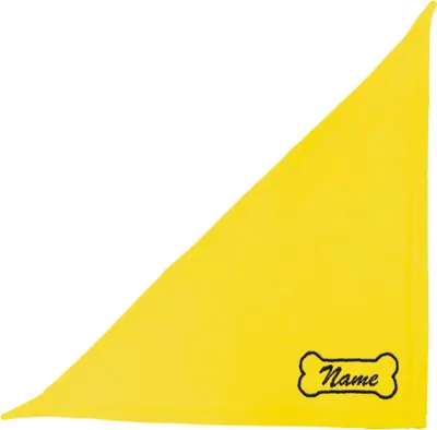 Produktbild von Besticktes Hundehalstuch Gelb 50 cm mit Motiv Knochen + Hundename 100 % Baumwolle waschbar