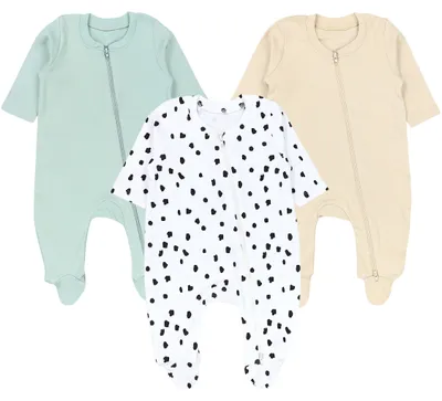 Zdjęcie produktu dla TupTam Baby unisex piżama do spania dla dziewczynek z nogawką dla chłopców 3-pak, kolor: kropki/sage green, rozmiar: 74