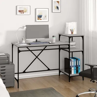 Obrázek produktu pro The Living Store Psací stůl s policí Grey Sonoma 135x50x90 cm Materiál na bázi dřeva