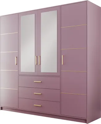 Produktbild von Easy Furniture Kleiderschrank Bali D4 mit Spiegel 196 cm, 3 Schubladen, Garderobeschrank Schlafzimmer, Wohnzimmerschrank, Farbe: Pflaume