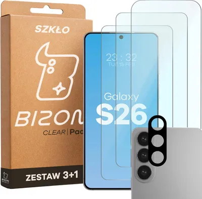 Produktbild von 3x Gehärtetes Glas + Kameraschutz für Galaxy S26, Bizon Glass Clear Pack