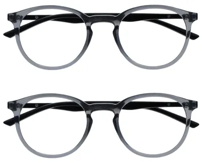 Produktbild von OPULIZE Met Fernbrille 2er Pack Kurzsichtigkeit Schlank Runder Rahmen Transparent Grau Schwarze Bügel Herren Damen Kratzfest Federscharniere MM60-7 -1.50