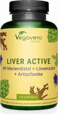 Immagine prodotto di Complesso attivo per il fegato Vegavero | 120 capsule | con colina ed estratti di carciofo, tarassaco e cardo mariano | vegano