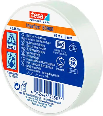Productafbeelding van tesa 53988 Professionele isolatietape, 7000V, 20 meter x 19 mm, wit