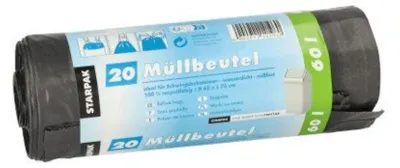 Obrázok produktu pre 20 vriec na odpadky na uzatvorenie, LDPE 60 l 75 cm x 65 cm sivá