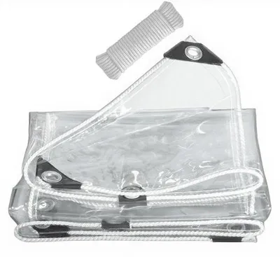 Obrázek produktu pro Průhledná plachta s našitými oky, 2 x 5 metrů, vodotěsná plachta s provazem, 420 g/m², průhledné PVC plachty pro rostliny, skleník, balkon, kempování
