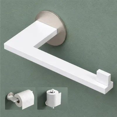 Produktbild von Mai & Mai Toilettenpapierhalter Klopapierhalter WC aus Edelstahl, Toilettenpapier Halterung Rollenhalter Matt weiß + Nickel 185mm Lino-04