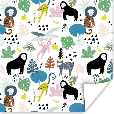 Produktbild von MuchoWow® Poster Dschungel - Pflanzen - Affe 50x50 cm - Wohnzimmerdekoration