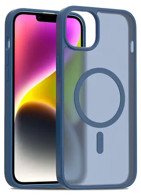 Obrázek produktu pro Magnetické pouzdro pro iPhone 13 / iPhone 14, kompatibilní s MagSafe, matná průsvitná zadní strana, odolné proti nárazům Tmavě modrá