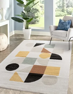Produktbild von Kurzflorteppich GEO, Designer-Teppich für Wohnzimmer, Esszimmer und Schlafzimmer, Beige, 200x290cm