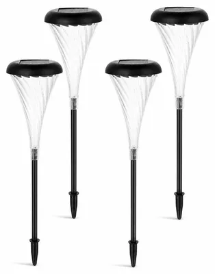 Produktbild von Solar Gartenleuchten 4er Set, RGB LED Außenbeleuchtung mit Farbwechsel, Warmweiß Licht, wasserdichte Gartenlampen für Terrasse und Rasen