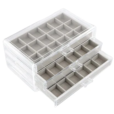 Produktbild von Schmuck Organizer Box – Acryl Schmuckkästchen mit 3 Schubladen für Ohrringe, Ringe & Halsketten