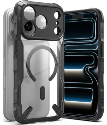 Obrázok produktu pre Puzdro na telefón iPhone 18 Pro Max / 17 Pro Max, značky Ringke, model Fusion X Magnetic s technológiou MagSafe, priehľadné s čiernym rámikom