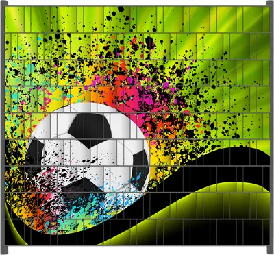 Produktbild von Wallario Zaunsichtschutz mit Motiv Fußball - Design Wellen und Regenbogen in grün für Ein- und Doppelstabmatten Zäune in der Größe 200 x 180 cm