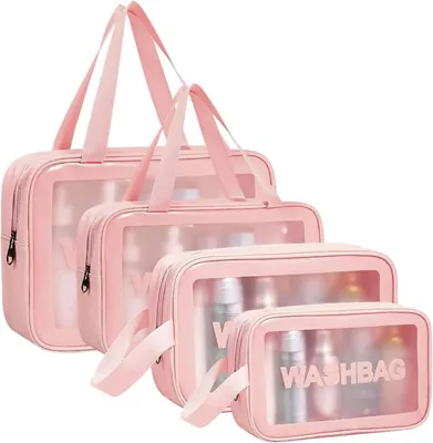 Produktbild von Transparente PVC Kulturbeutel Damen Herren 5er Set Rosa