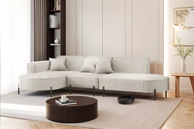 Produktbild von Ecksofa Designersofa VALENCIA in Stoff Scala Sand Ottomane Links