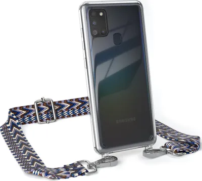 Produktbild von EAZY CASE Handykette - Verstellbarer Trageriemen kompatibel mit Samsung Galaxy A21s, Handykordel mit transparenter Silikon-Hülle, Band in Blau