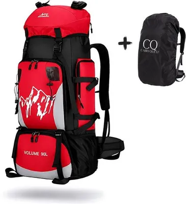 Image de CarryQuest® - Sac à dos de randonnée - 90 litres - Polyester imperméable - Rouge