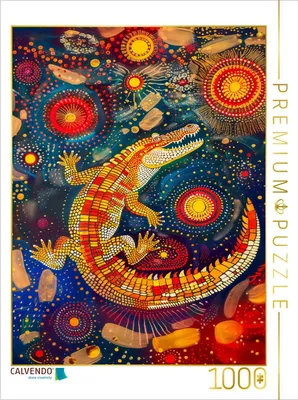 Produktbild von CALVENDO Puzzle Krokodil im Stile der Aborigine-Kunst | 1000 Teile Lege-Größe 64x48cm Foto-Puzzle für glückliche Stunden